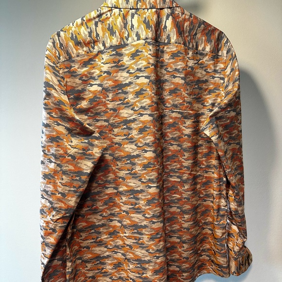 Shirt with orange grey and black modern camo. - Picture 2 of 5